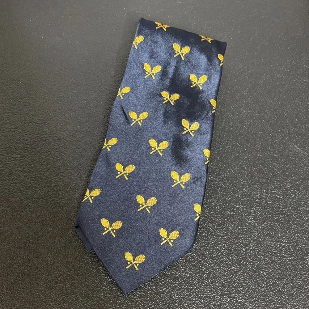 Alfred Sung Collection 100% Italian Sill Tennis Racket Pickle Ball Navy Blue Tie
